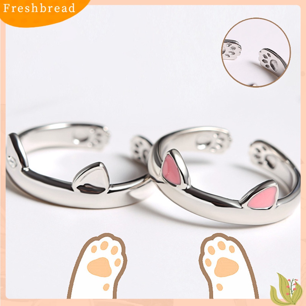 &lt; Freshbread &gt; Cincin Couple Telinga Kucing Plating Dekorasi Perhiasan Pembukaan Adjustable Finger Ring Untuk Pakaian Sehari-Hari