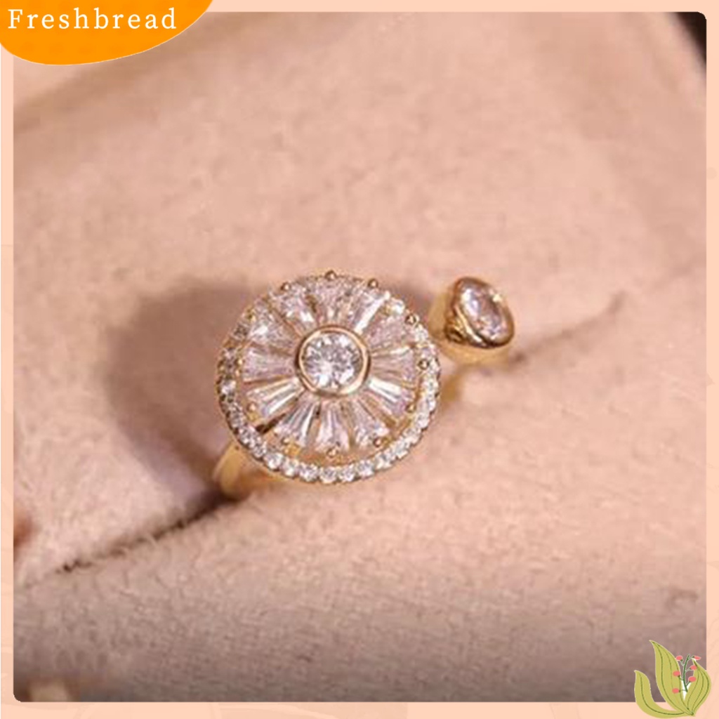 &lt; Freshbread &gt; Wanita Cincin Anti-Oksidasi Luntur Tahan Keringat Pembukaan Yang Dapat Disesuaikan Zirconia Cubic Light Mewah Pesta Cincin Perhiasan Aksesori