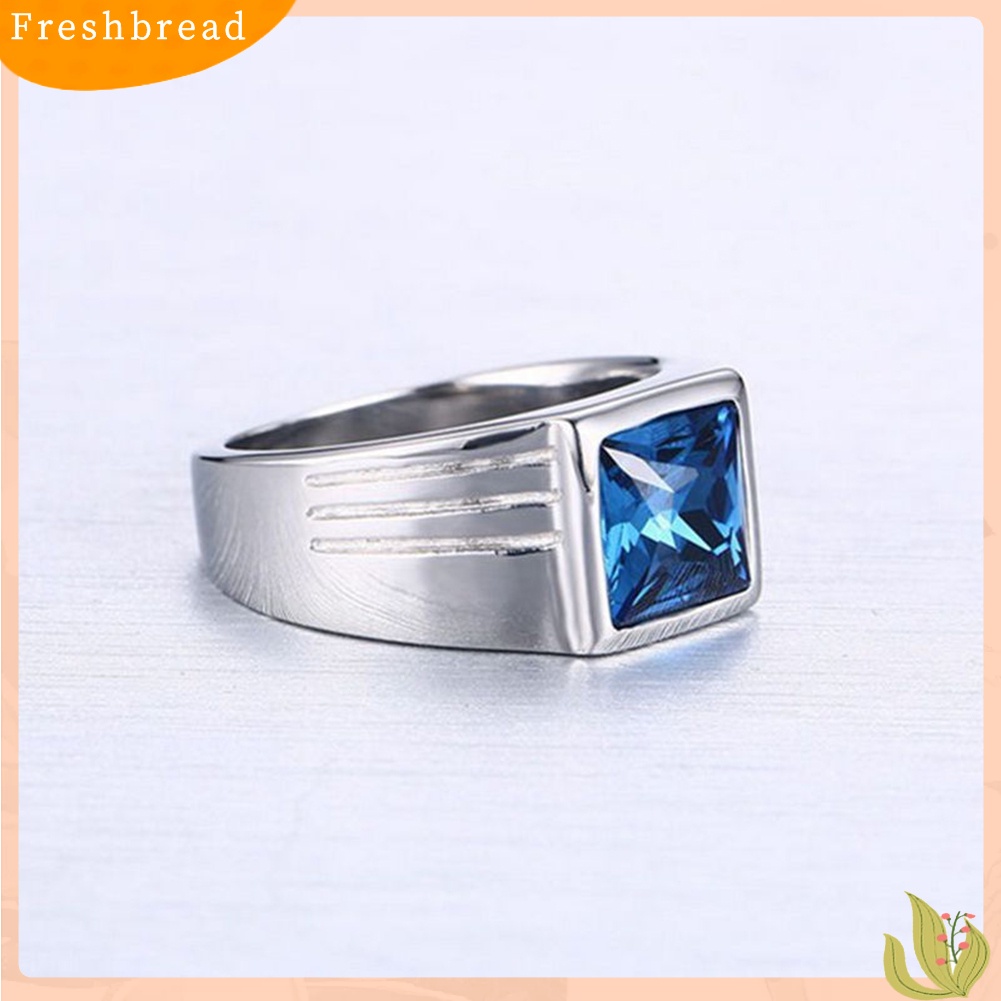 &lt; Freshbread &gt; Pria Cantik Biru Persegi Berlian Imitasi Lebar Pernikahan Band Jari Cincin Ukuran 7-11