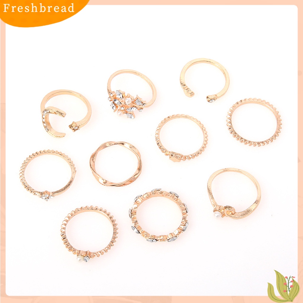 &lt; Freshbread &gt; 10Pcs Fashion Wanita Cincin Geometris/Daun/Bulan/Bentuk Hati Tidak Luntur Ringan Cincin Jari Kreatif Untuk Hadiah