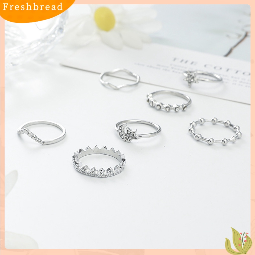 &lt; Freshbread &gt; 7Pcs Wanita Cincin Geometris Berlian Imitasi Mengkilap Hias Berkilau Semua Pertandingan Dekorasi Hadiah Ulang Tahun Wanita Bintang Bulan Jari Cincin Perhiasan Pesta Untuk Pacaran