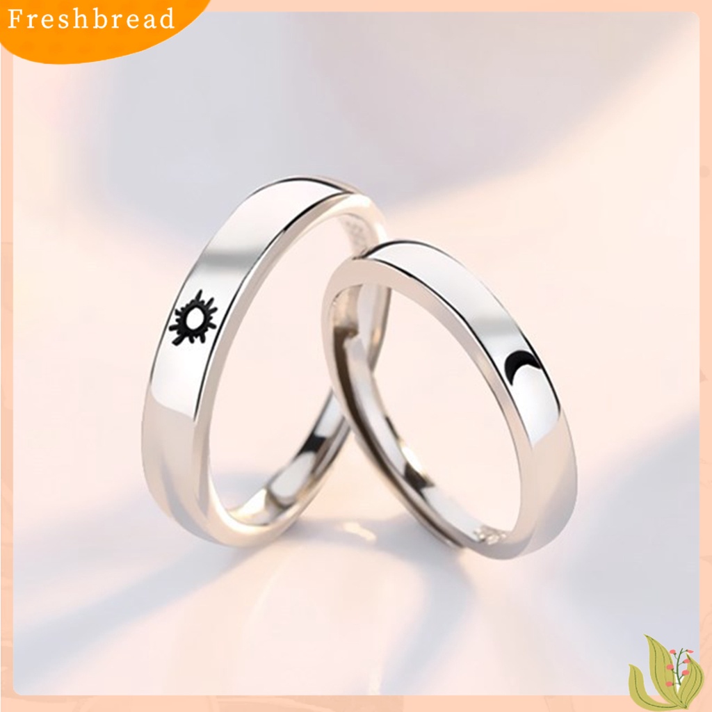 &lt; Freshbread &gt; Cincin Pasangan Ujung Terbuka Adjustable Motif Huruf Geometris Gaya Korea Fashion Matahari Dan Bulan Kekasih Cincin Hadiah Valentine