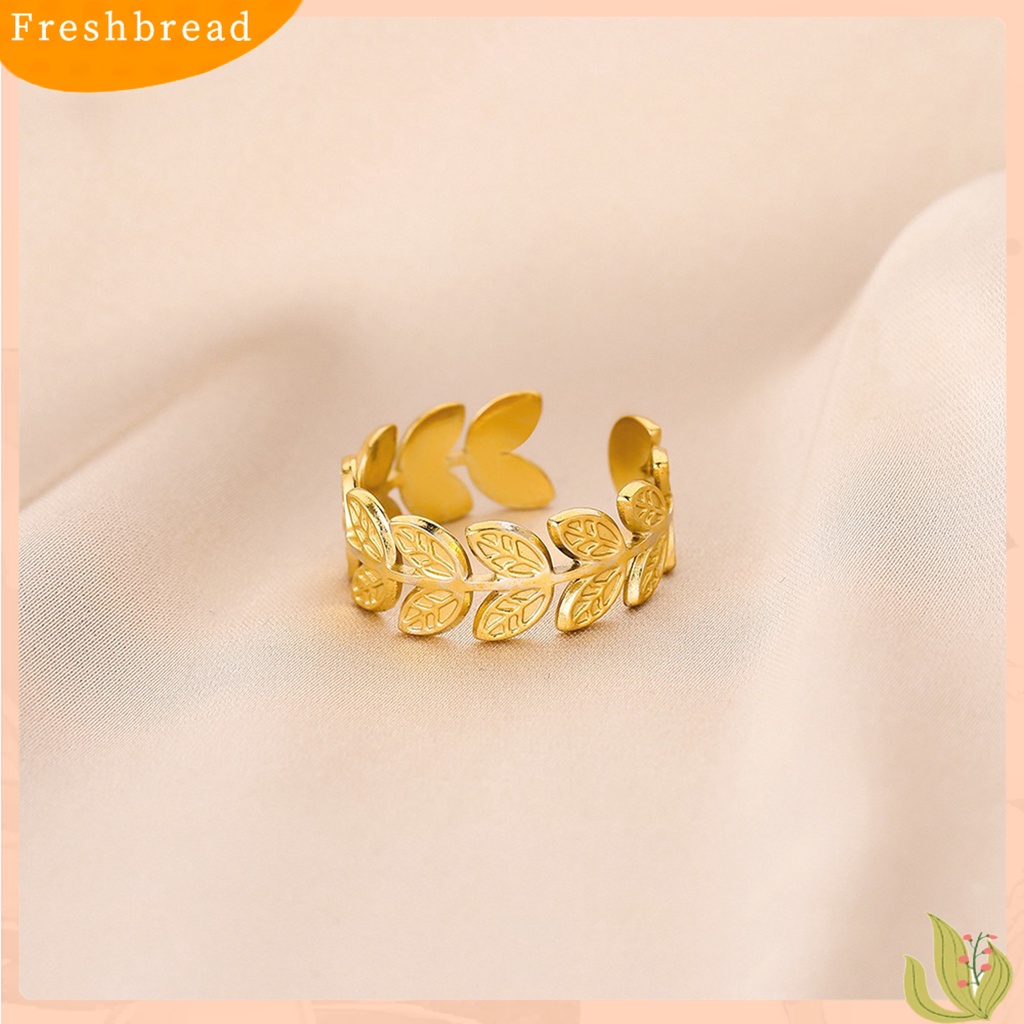 &lt; Freshbread &gt; Cincin Jari Pembukaan Daun Perhiasan Cincin Retro Bahan Stainless Steel Untuk Pesta Perjamuan Prom