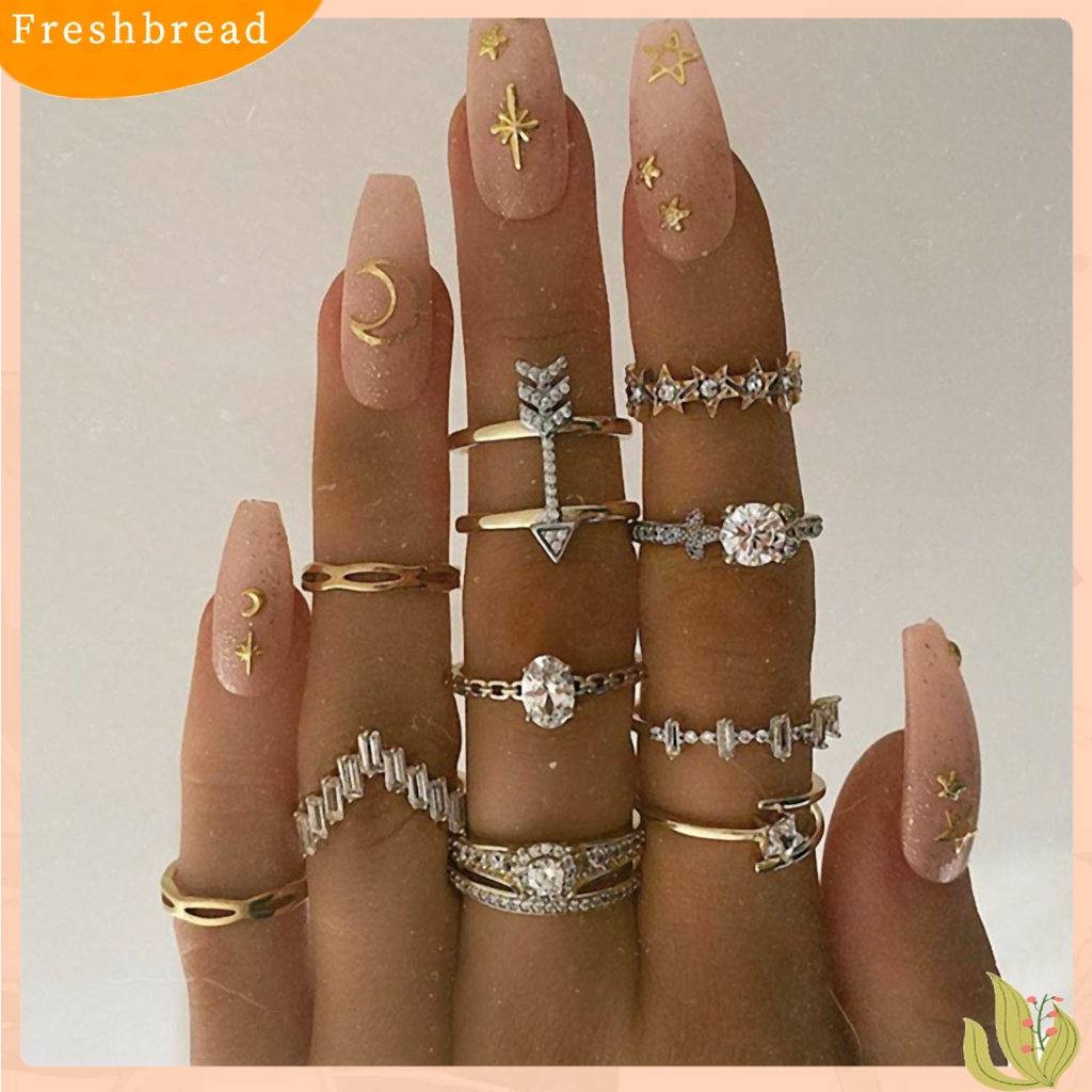 &lt; Freshbread &gt; 10 Pcs Berongga Bintang Bohemia Kreatif Cincin Bunga Geometri Berlian Imitasi Rings Perhiasan Aksesori