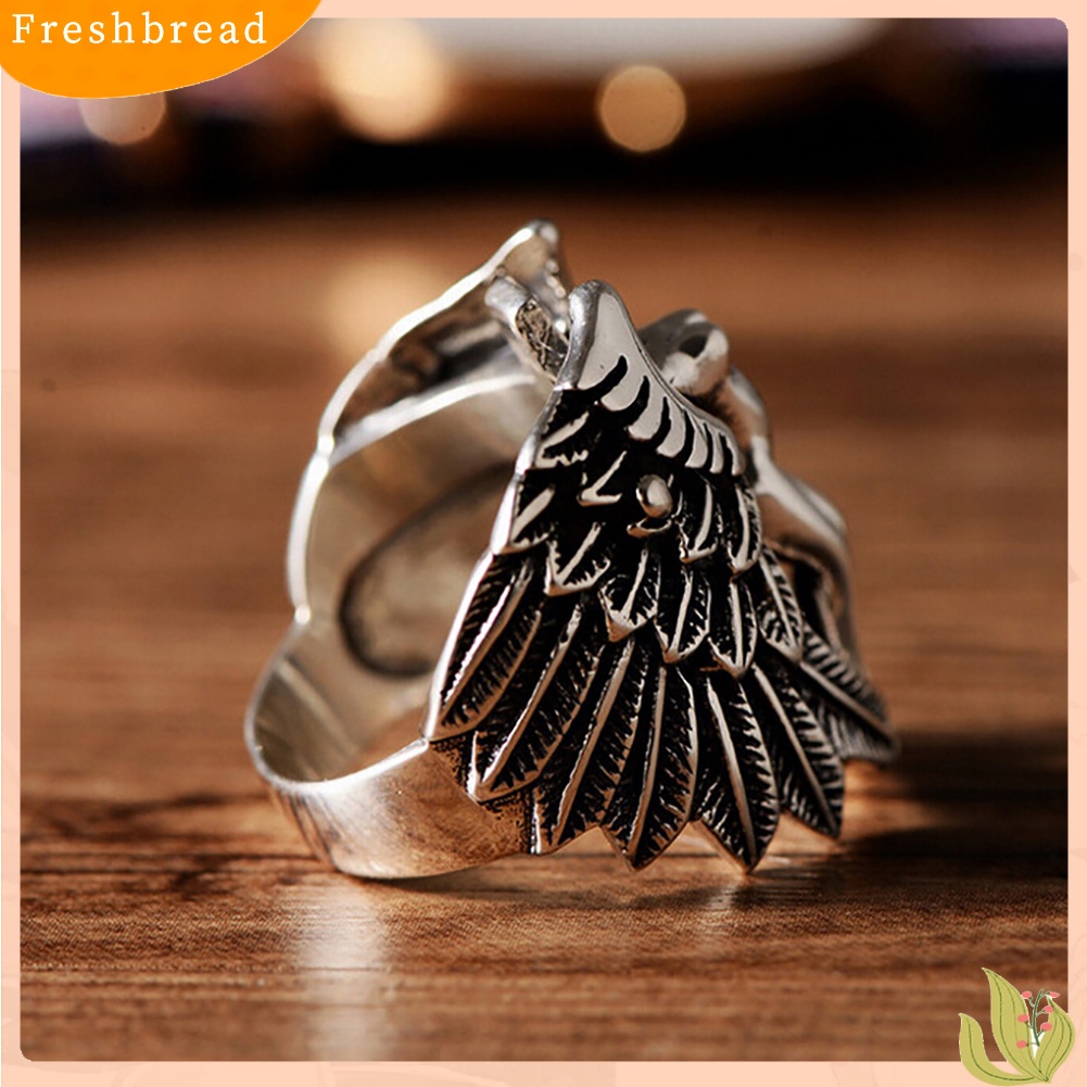 &lt; Freshbread &gt; Gothic Pria Cross Guardian Angel Wings Ukir Biker Jari Cincin Perhiasan Hadiah