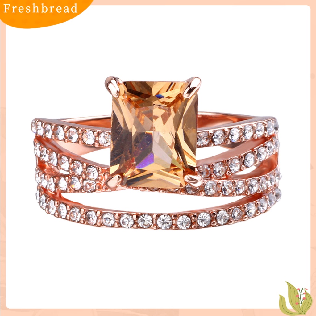 &lt; Freshbread &gt; Wanita Cincin Multilayer Perhiasan Persegi Berkilau Fashion Penampilan Cincin Jari Untuk Pernikahan