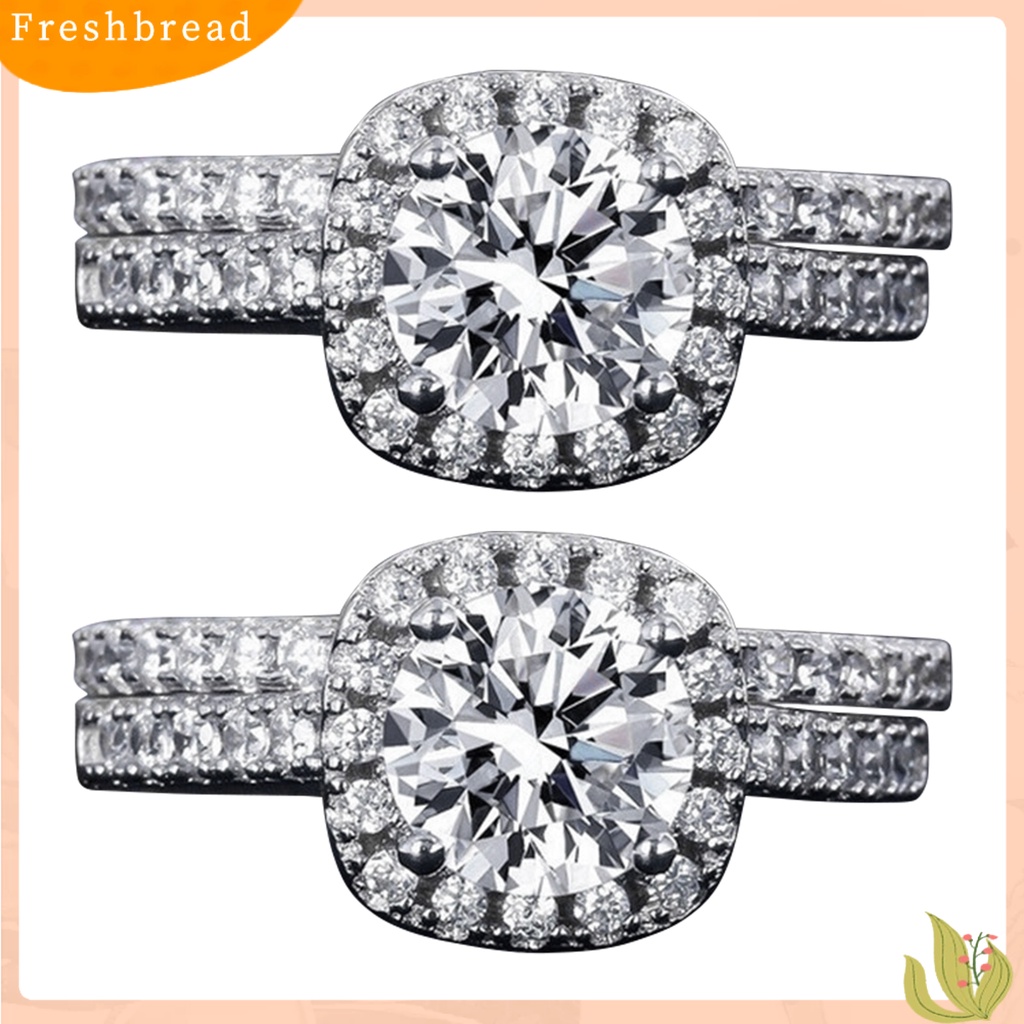 &lt; Freshbread &gt; 1pasang Cincin Couple Geometris Persegi Berlian Imitasi Perhiasan Cincin Kilau Terang Indah Untuk Pernikahan