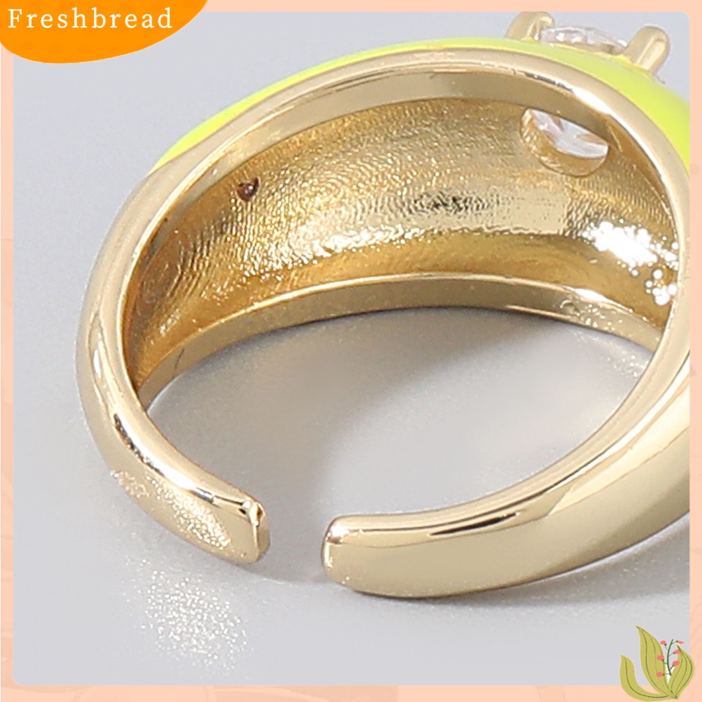 &lt; Freshbread &gt; Multicolor Dripping Oil Enamel Ring Tembaga Berlian Imitasi Pembukaan Cincin Jari Lebar Aksesori Perhiasan