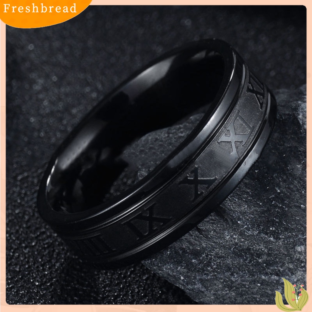 &lt; Freshbread &gt; Lebar Angka Romawi Pria Cincin Stainless Steel Sederhana Halus Jari Cincin Perhiasan Fashion