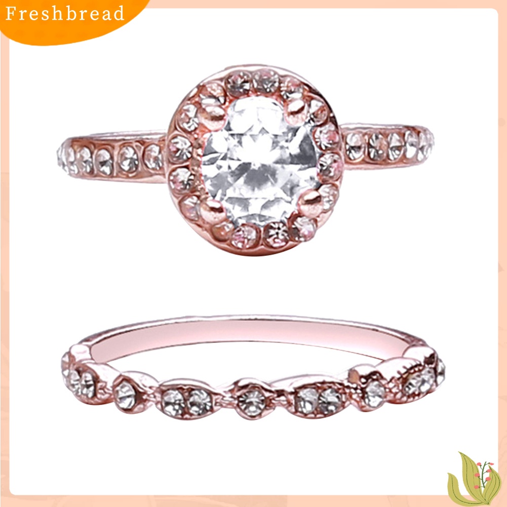 &lt; Freshbread &gt; 2Pcs Wanita Imitasi Zirkon Berlian Imitasi Jari Cincin Perhiasan Lamaran Pernikahan Hadiah