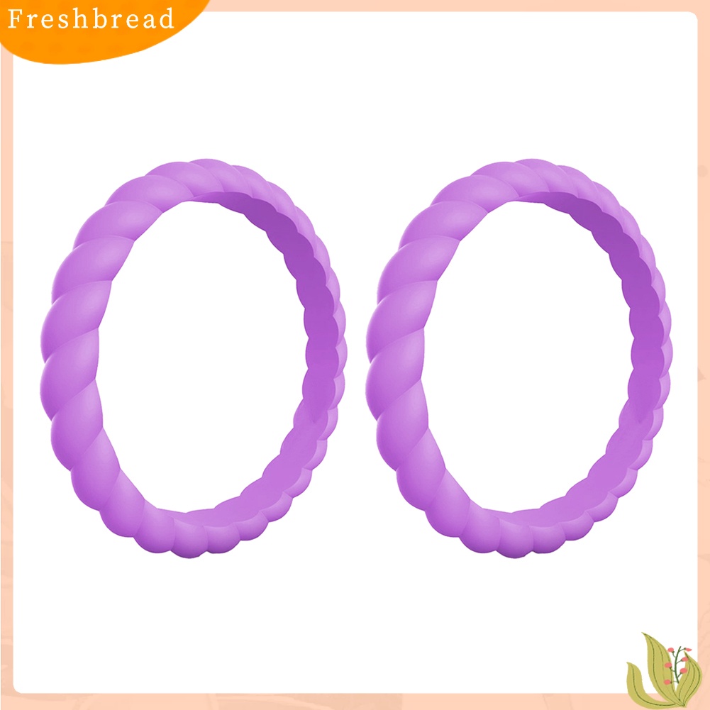 &lt; Freshbread &gt; 2Pcs Braided Twist Pattern Silikon Wanita Cincin Pernikahan Band Pesta Aksesori Hadiah