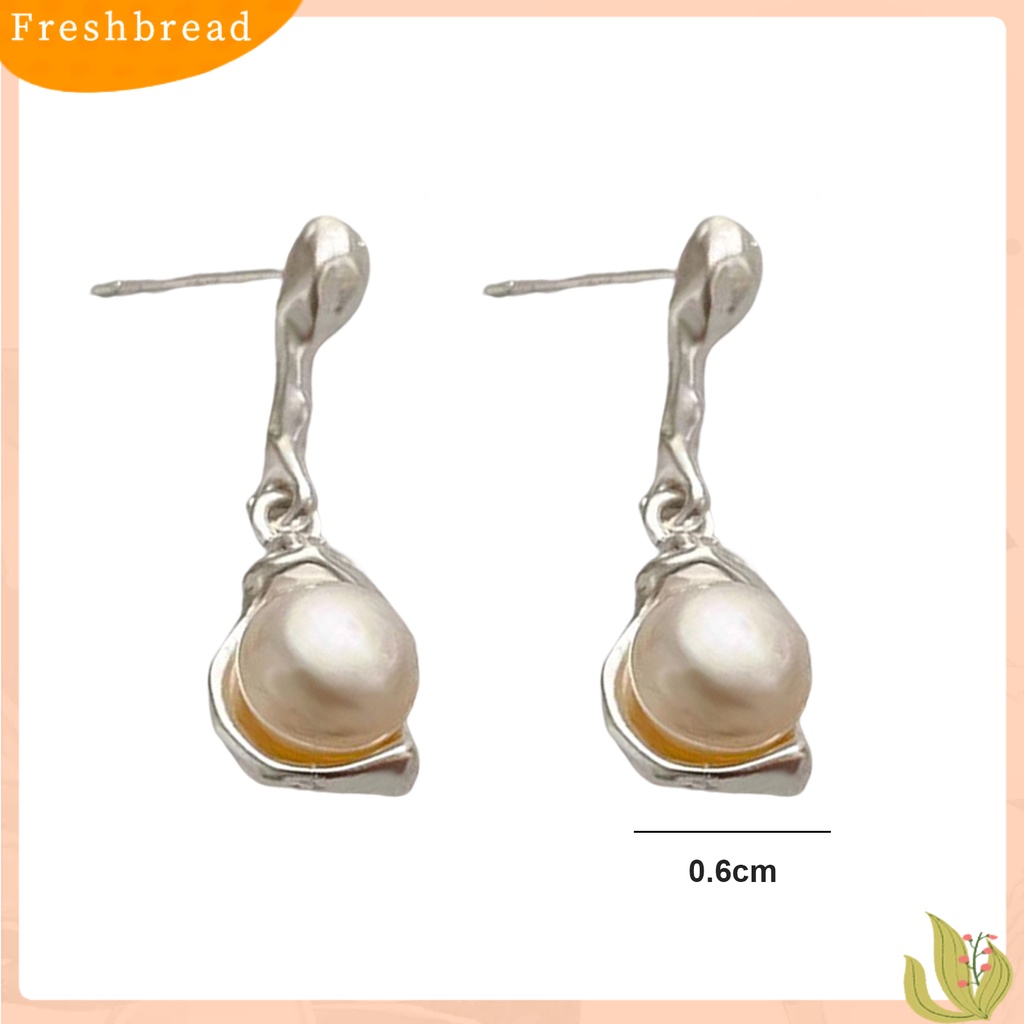 &lt; Freshbread &gt; 1pasang Ear Studs Unfading Temperament Personality Geometric French Style Ear Ornament Electroplating Irregular Imitasi Pearl Stud Earrings Perhiasan Aksesori