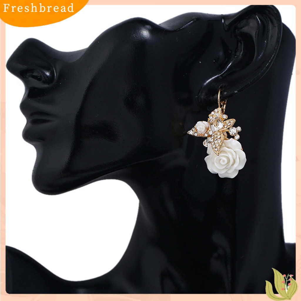 < Freshbread > 1pasang Anting Wanita Bunga Berlian Imitasi Vintage Electroplating Anting Gesper Telinga Tahan Lama Untuk Pernikahan