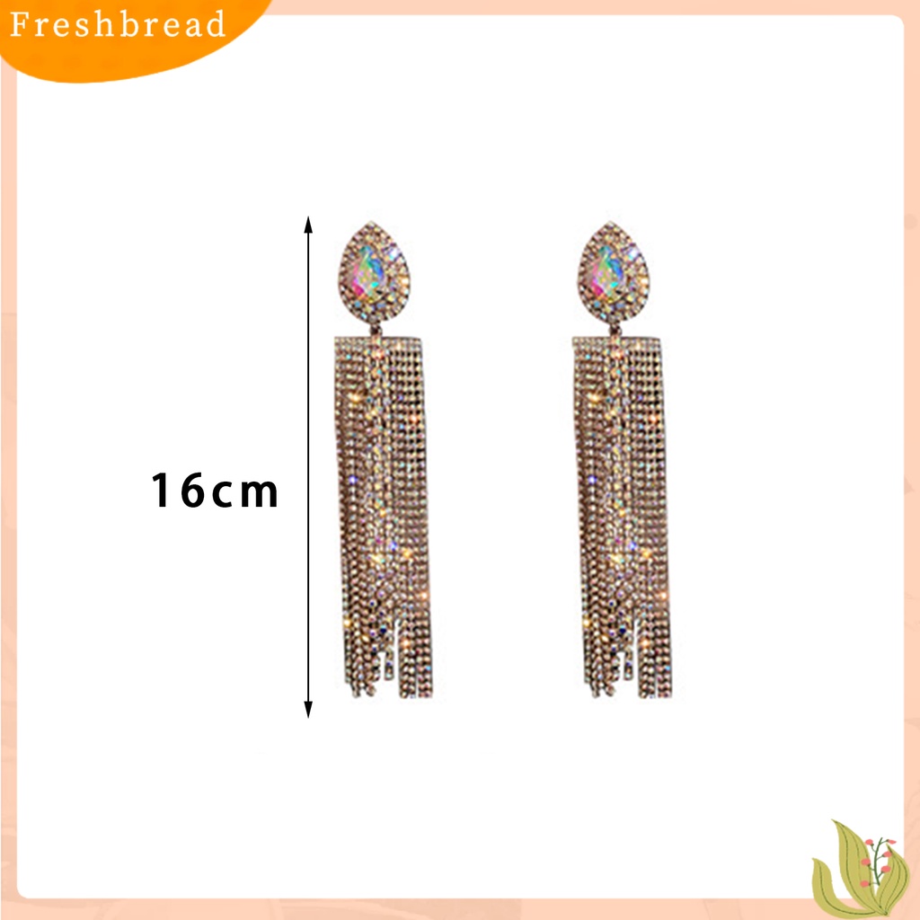 &lt; Freshbread &gt; 1pasang Anting Rumbai Oversize Berlebihan Geometris Eropa Dan Amerika Temperamen Berdandan Ornamen Tetesan Air Rumbai Panjang Anting Kristal Imitasi Perhiasan Fashion