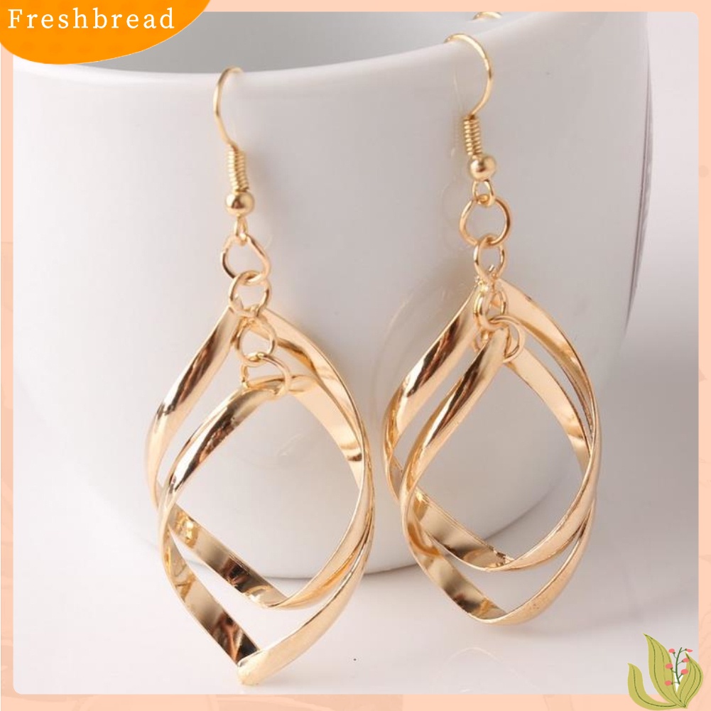 &lt; Freshbread &gt; Pesta Elegan Wanita Spiral Terkait Tetesan Air Panjang Menjuntai Kait Anting Perhiasan