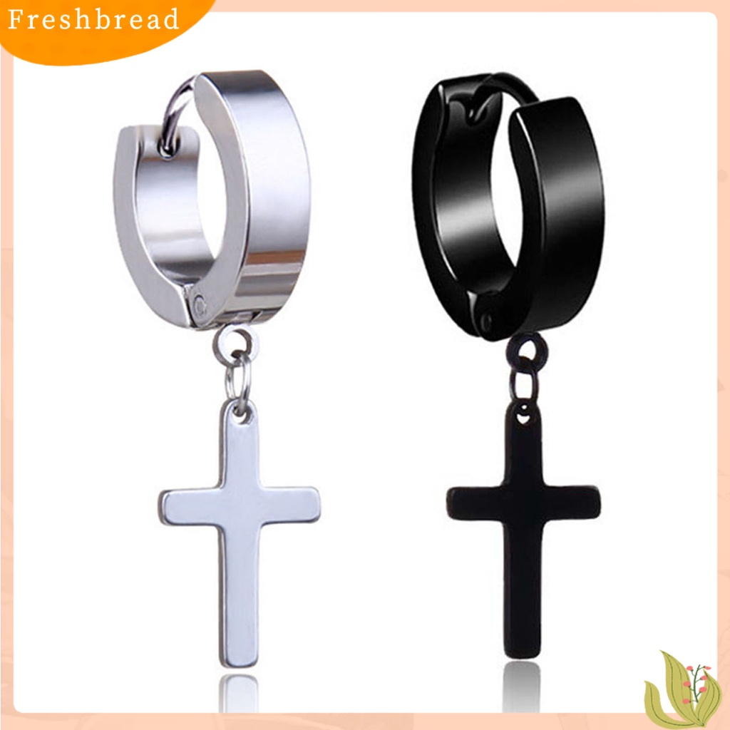 &lt; Freshbread &gt; 1Pc Unisex Menjuntai Anting Cross Hip Hop Perhiasan Simple Bright Luster Hoop Earring Untuk Pesta