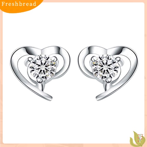 &lt; Freshbread &gt; Fashion Wanita Cinta Hati Cubic Zirconia925 Sterling Silver Ear Studs Earrings