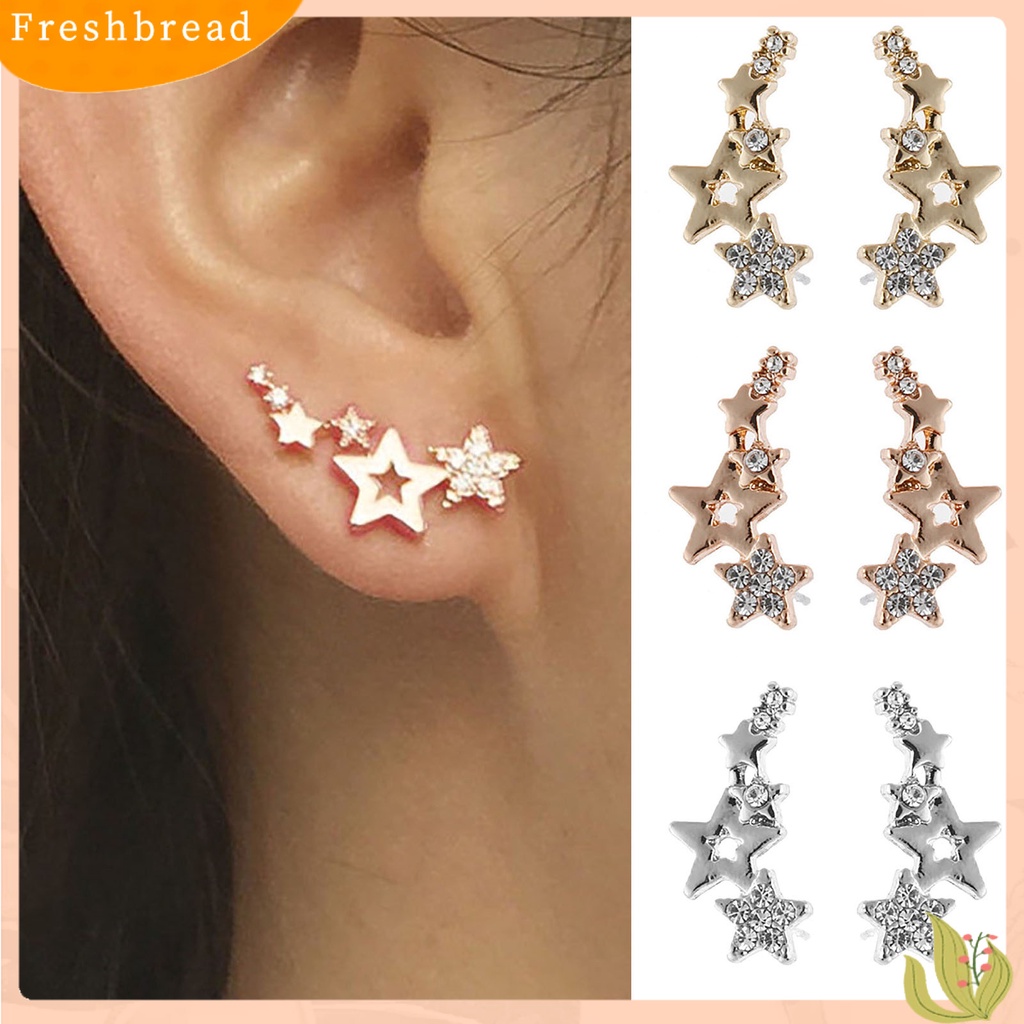 &lt; Freshbread &gt; 1pasang Anting Pejantan Wanita Bentuk Bintang Berlian Imitasi Mengkilap Tahan Lama Lady Earrings Female Ear Decor