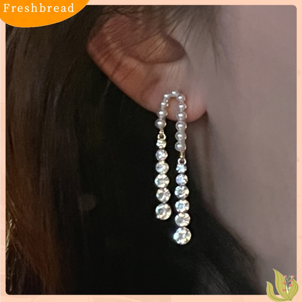 &lt; Freshbread &gt; 1pasang Anting Wanita Rumbai Panjang Mutiara Imitasi Perempuan Gaya Perancis Cubic Zirconia Anting Menjuntai Untuk Pernikahan