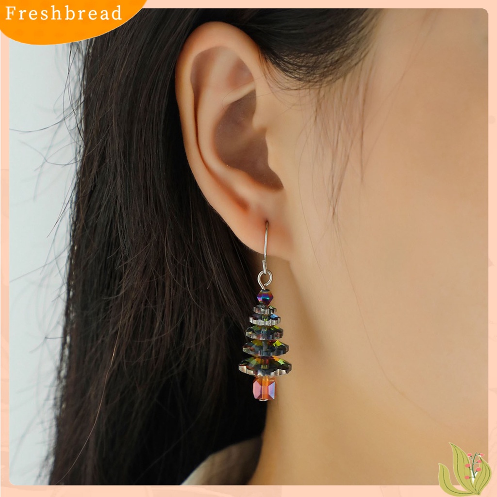 &lt; Freshbread &gt; Anting Menjuntai Nordic Pengerjaan Halus Bergaya Pohon Natal Kait Anting Kalung Untuk Gadis