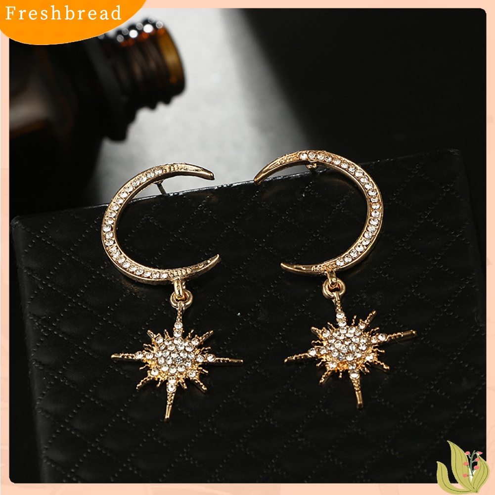 &lt; Freshbread &gt; Berlian Imitasi Bulan Berujung Delapan Anting Elegan Wanita Pernikahan Bridal Eardrop