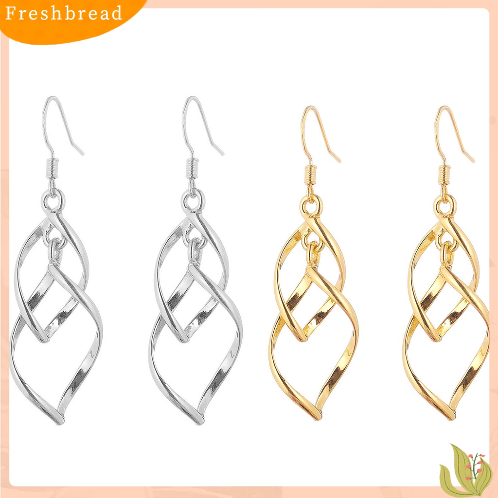 &lt; Freshbread &gt; 1pasang Anting Kait Linear Swirl Bohemian Perhiasan Halus Tahan Lama Drop Earrings Untuk Pakaian Sehari-Hari