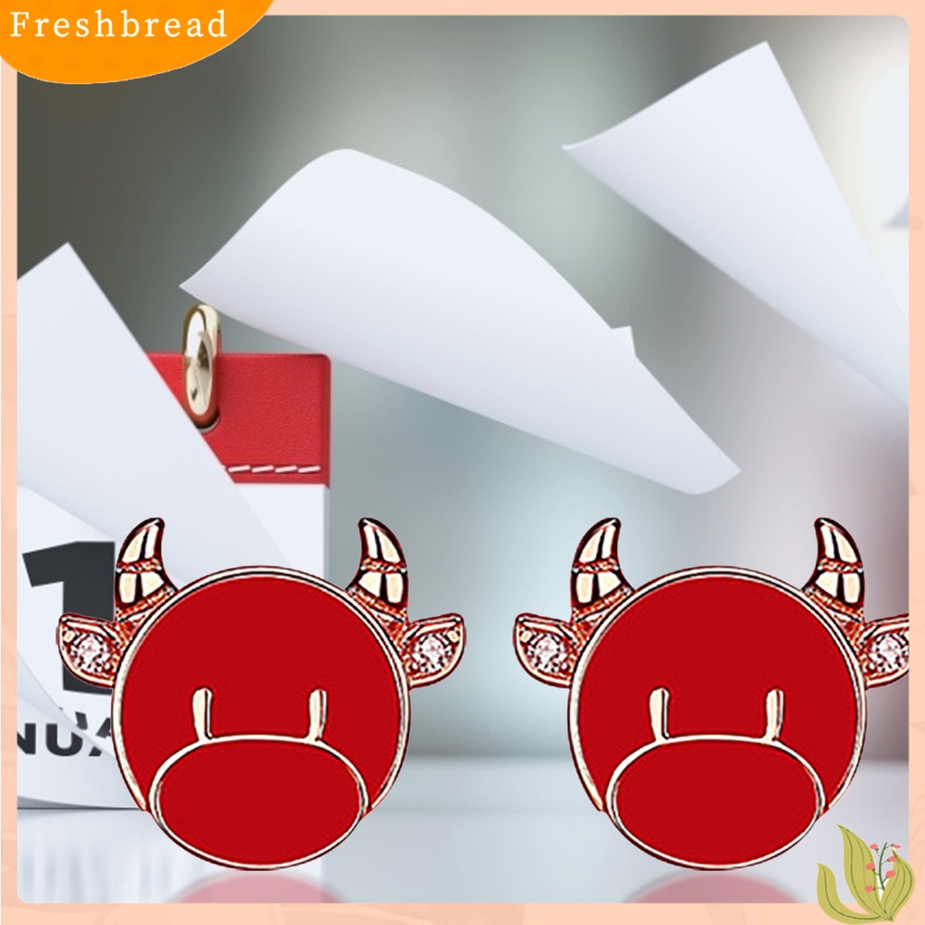 &lt; Freshbread &gt; 1pasang Anting Tusuk Gaya China Perhiasan Hadiah Merah Wanita Cow Ear Studs Untuk Festival Musim Semi