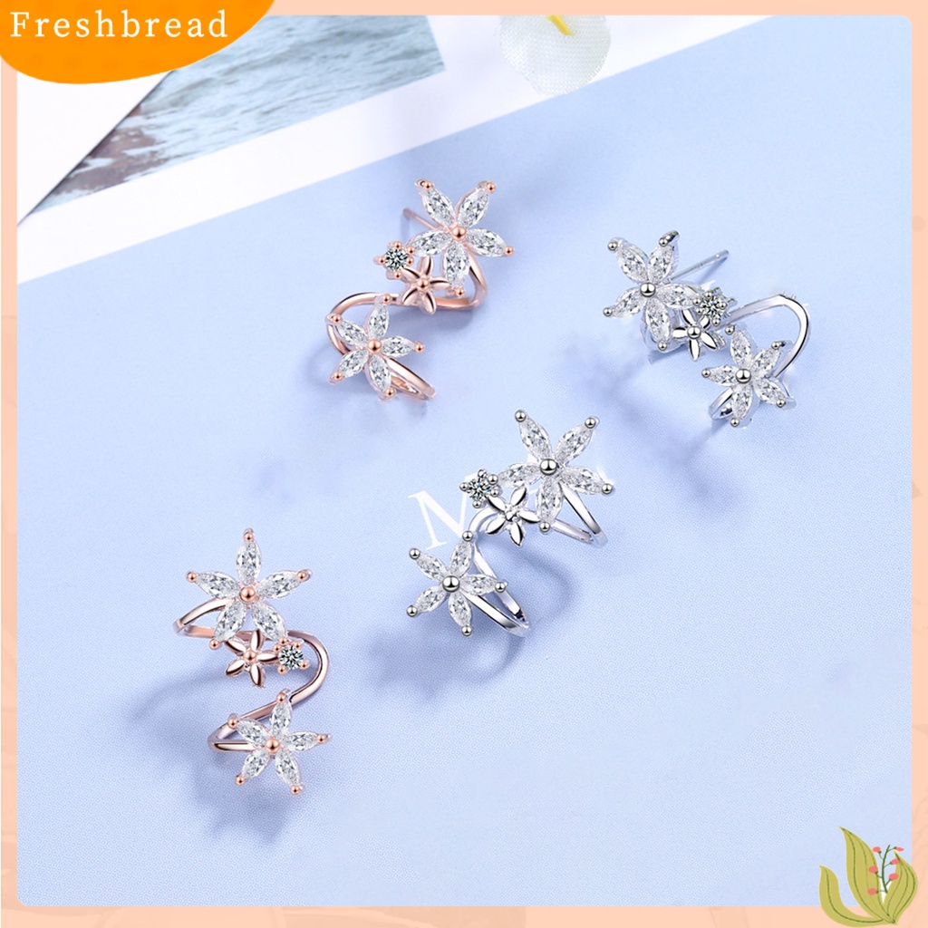 < Freshbread > 1pasang Anting Klip Wanita Bentuk Bunga Arc Perhiasan Cubic Zirconia All Match Manset Telinga Untuk Pesta