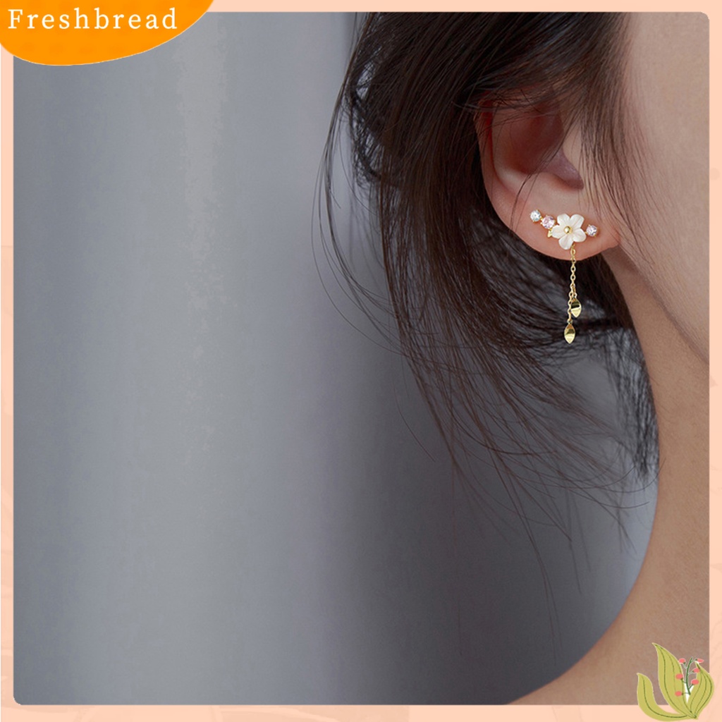 &lt; Freshbread &gt; 1pasang Anting Pejantan Shell Bunga Rantai Liontin Berlian Imitasi Elegan Bertatahkan Menjuntai Anting-Anting Perhiasan Fashion