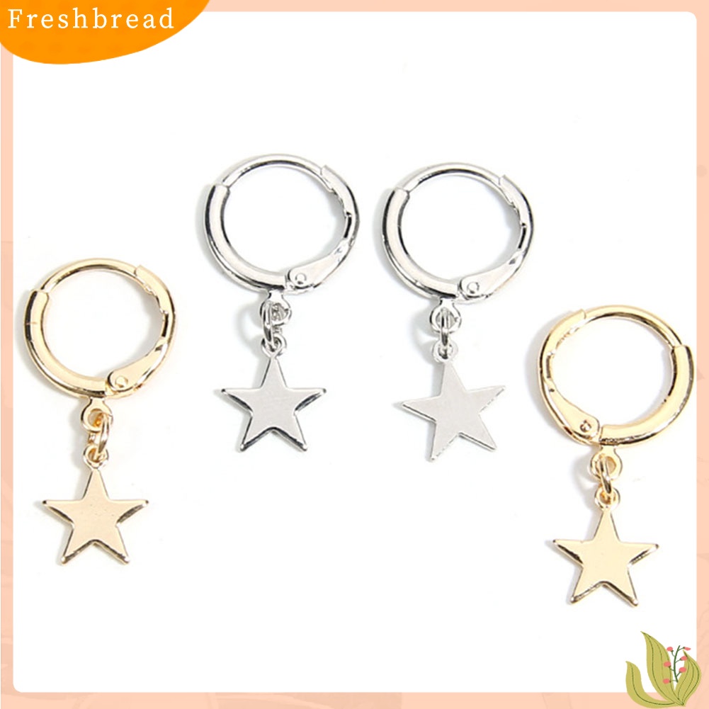 &lt; Freshbread &gt; Fashion Wanita Sederhana Pentacle Pendant Hoop Huggie Earrings Pesta Perhiasan Hadiah