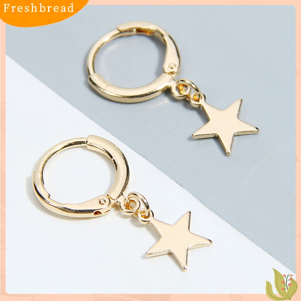 &lt; Freshbread &gt; Fashion Wanita Sederhana Pentacle Pendant Hoop Huggie Earrings Pesta Perhiasan Hadiah