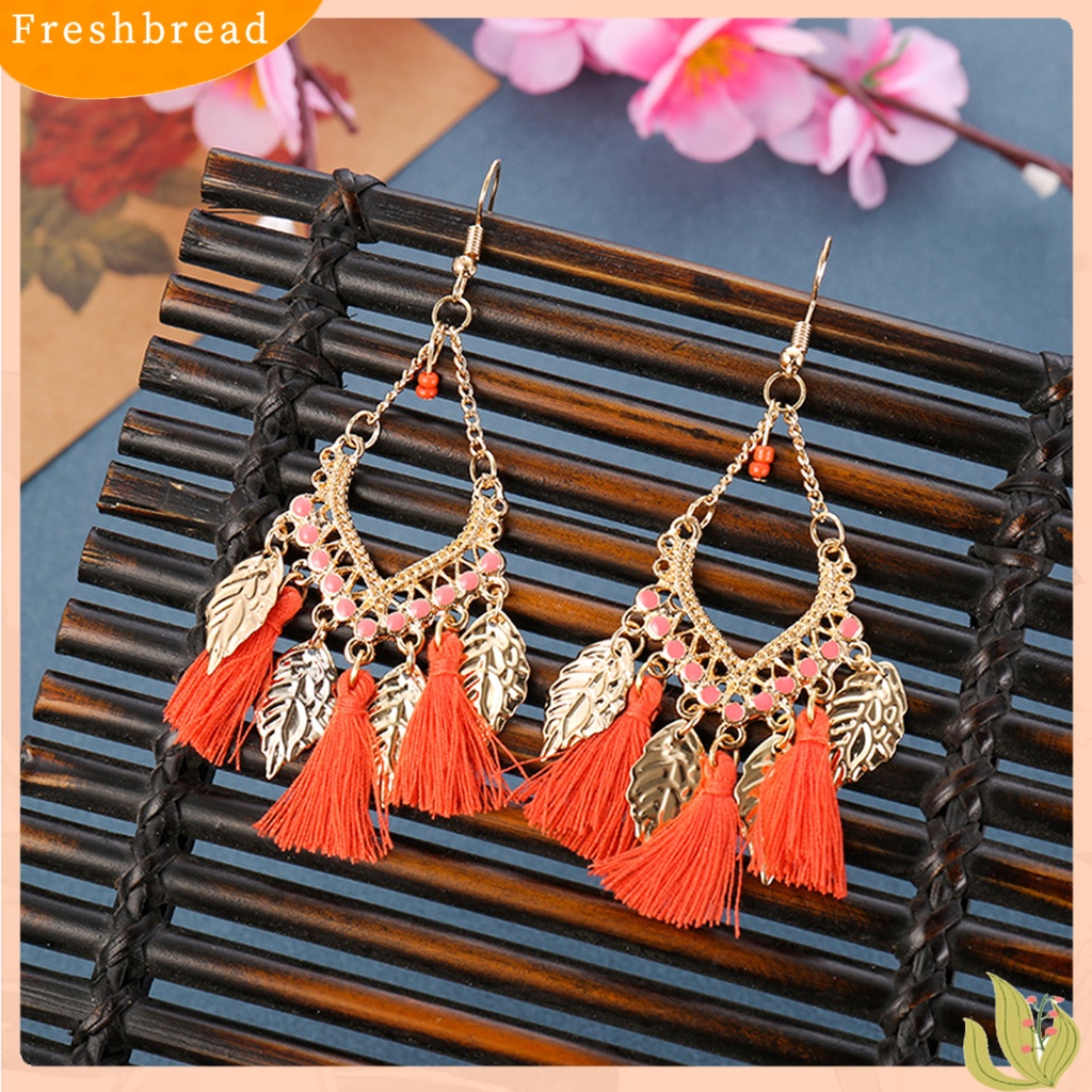 < Freshbread > 1pasang Anting Menjuntai Gaya Etnik Paduan Anti Luntur Hias Rumbai Kait Anting Perhiasan Hadiah Untuk Gadis