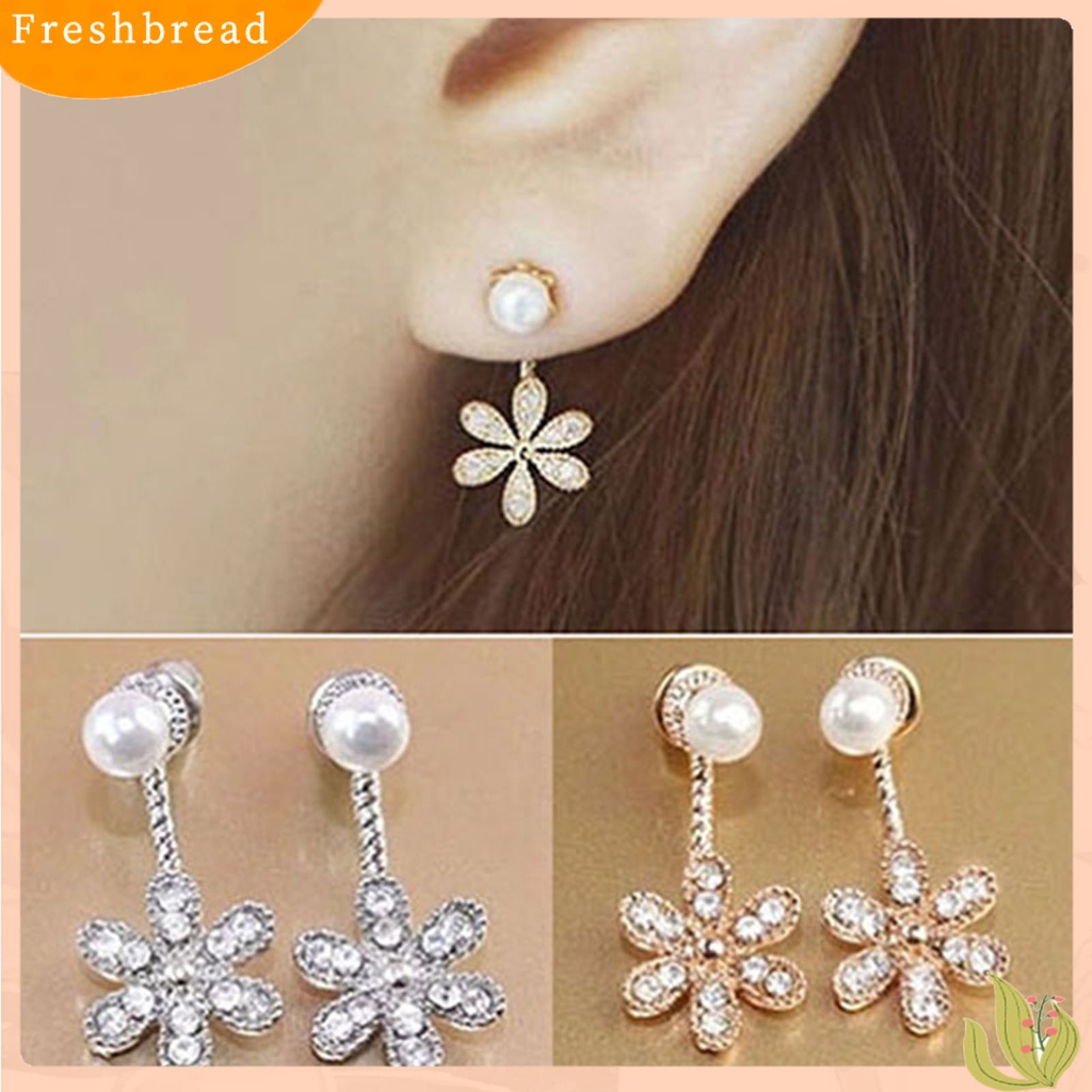 &lt; Freshbread &gt; Wanita Anting Shiny Antikarat Alloy Berlian Imitasi Bunga Mutiara Imitasi Ear Studs Untuk Belanja