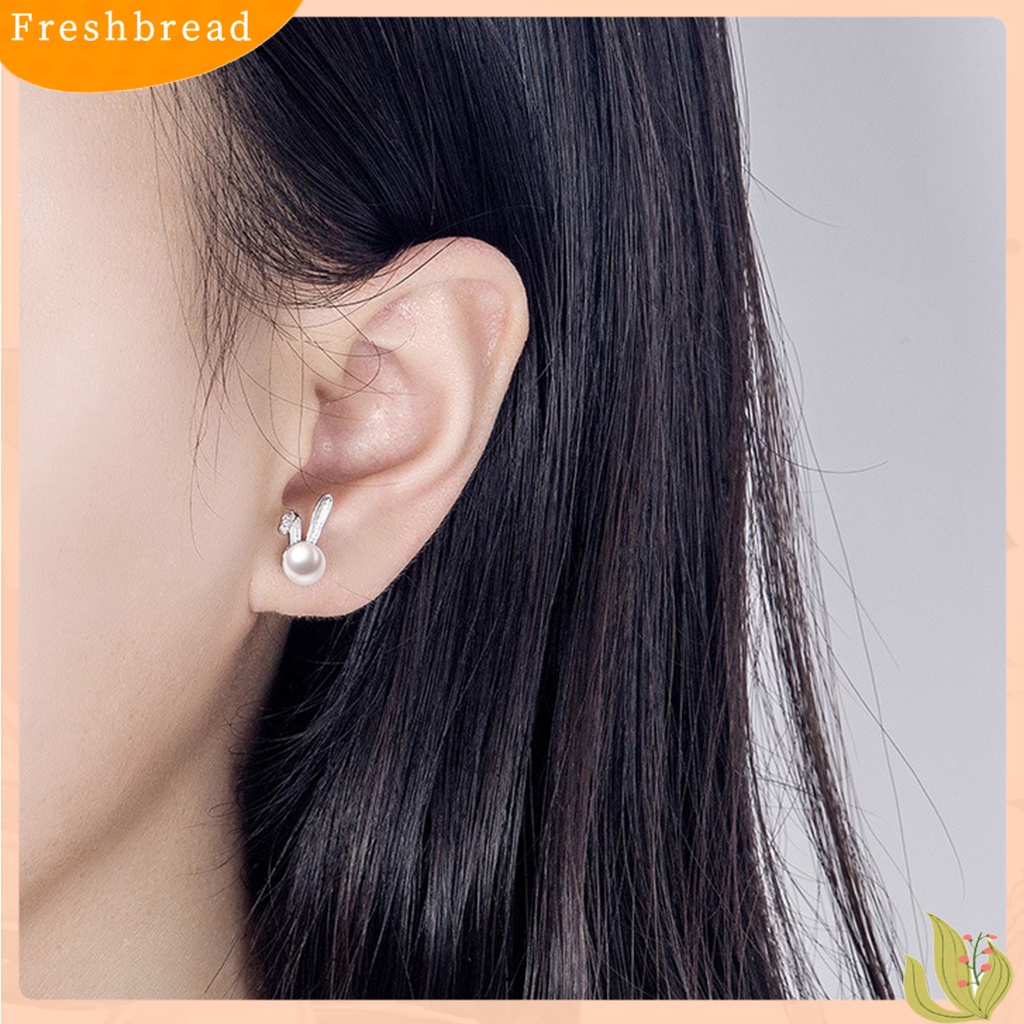 &lt; Freshbread &gt; 1pasang Ear Studs Geometric Charming Shining Piercing Tanpa Sakit Memakai Dekorasi Hypoallergenic Kelinci Mutiara Imitasi Anting-Anting Perhiasan Aksesori