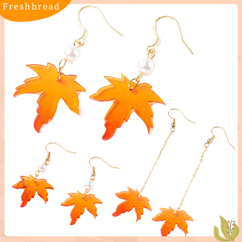 &lt; Freshbread &gt; 1pasang Mutiara Imitasi Dekorasi Drop Anting Rantai Rumbai Orange Sederhana Maple Daun Kait Anting Perhiasan Hadiah