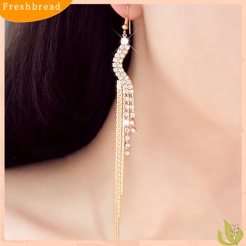 &lt; Freshbread &gt; Wanita Elegan Bentuk S Berlian Imitasi Cocktail Rantai Jumbai Menjuntai Anting Linear