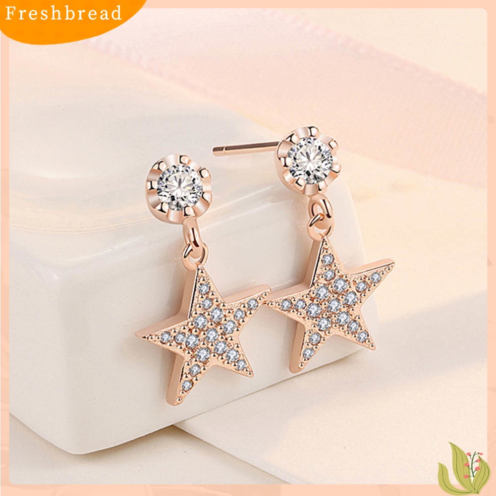 &lt; Freshbread &gt; Wanita Cubic Zirconia Bintang Berujung Lima Menjuntai Ear Stud Earrings Perhiasan Hadiah