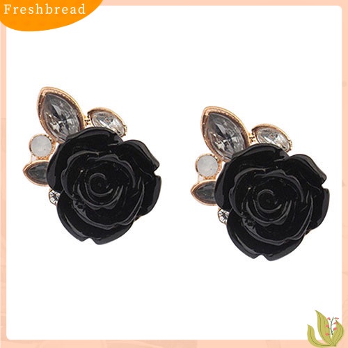 &lt; Freshbread &gt; Wanita Retro Elegan Bunga Mawar Berlian Imitasi Bertatahkan Telinga Studs Earrings Hadiah