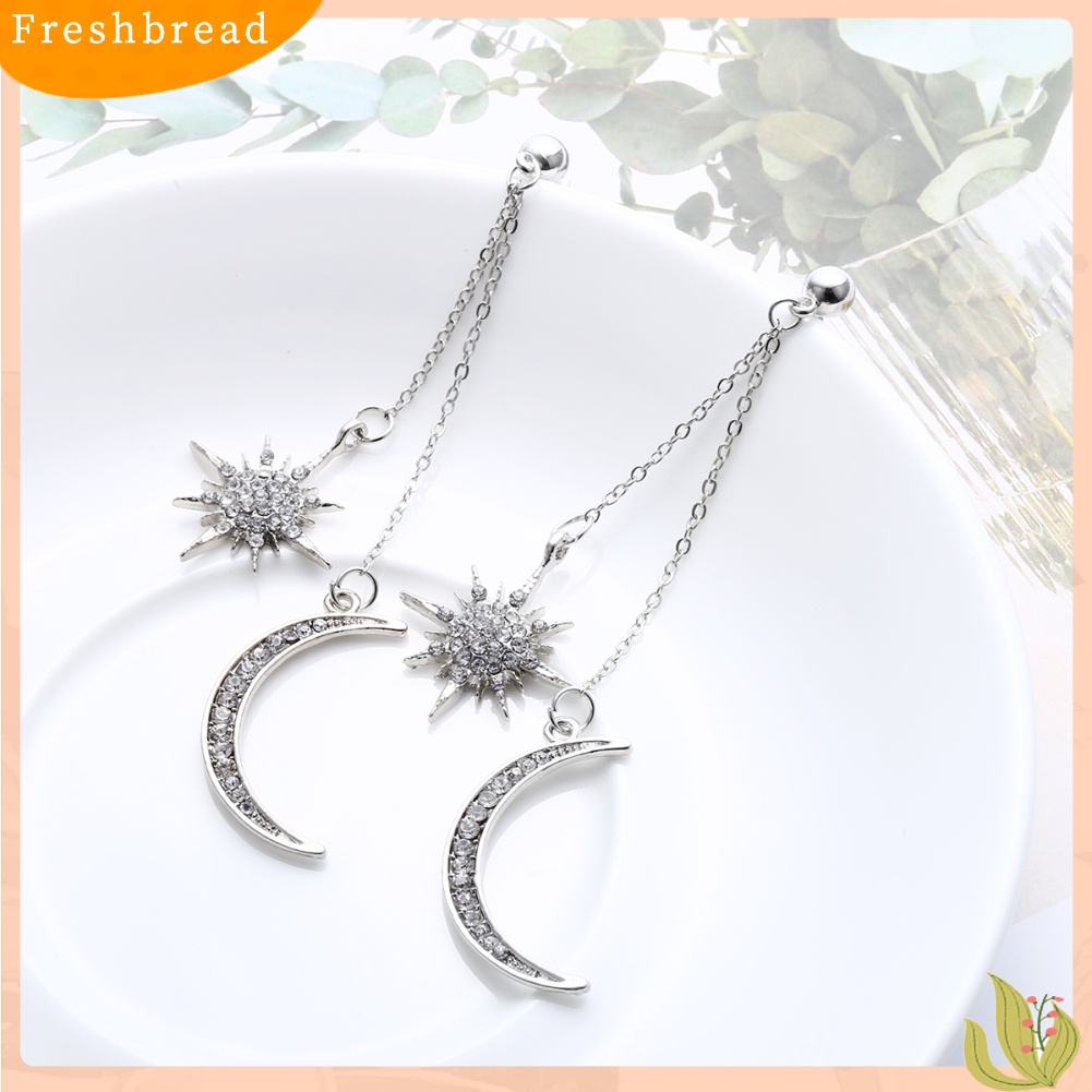 &lt; Freshbread &gt; Fashion Berlian Imitasi Bintang Bulan Sabit Menjuntai Panjang Drop Anting-Anting Wanita Perhiasan