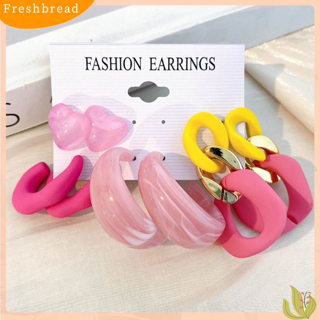 &lt; Freshbread &gt; 4/6pasang Anting Pejantan Geometris Tahan Luntur Permukaan Halus Manis Akrilik Jantung Kreatif Permen Warna Menjuntai Anting-Anting Perhiasan Aksesoris