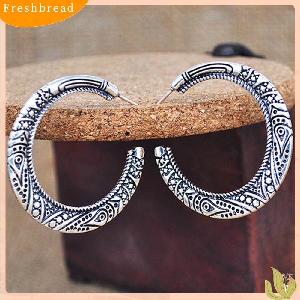 &lt; Freshbread &gt; Vintage Lingkaran Besar Tibet Ukiran Hoop Anting Wanita Pernyataan Perhiasan Hadiah