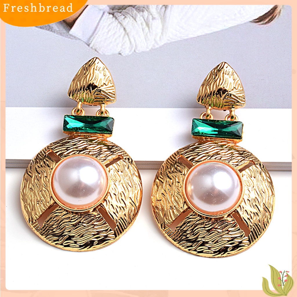 &lt; Freshbread &gt; 1pasang Wanita Bulat All-match Alloy Mutiara Imitasi Anting Drop Berlebihan Untuk Belanja