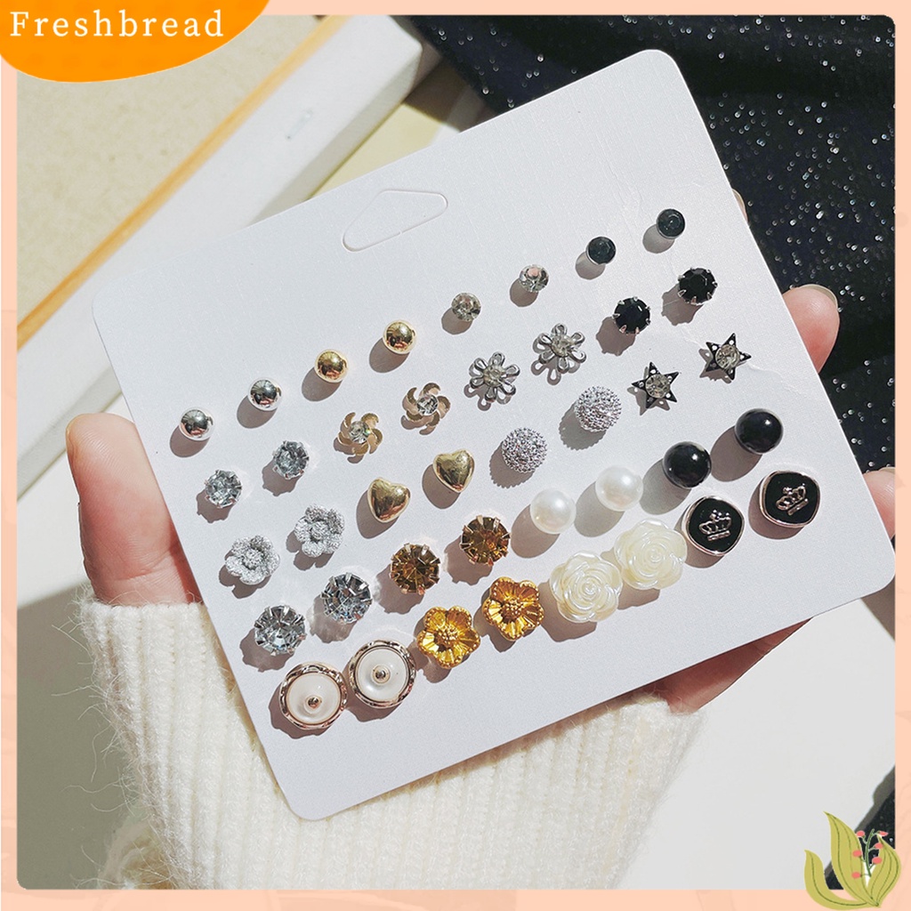 &lt; Freshbread &gt; 12pasang Wanita Stud Earrings Bentuk Bola Gaya Korea Perhiasan Geometri Mutiara Imitasi Menjuntai Anting Perhiasan Hadiah