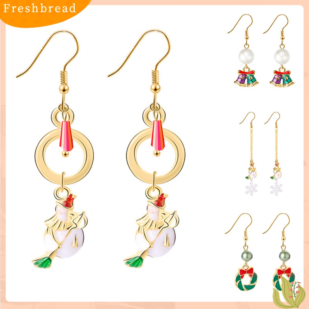 &lt; Freshbread &gt; Wanita Enamel Natal Santa Claus Pohon Rusa Menjuntai Kait Anting Hadiah Xmas