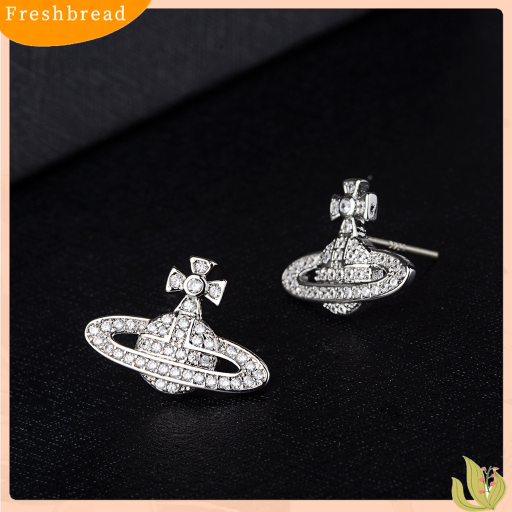 &lt; Freshbread &gt; 2Pcs Wanita Ear Studs Planet Berlian Imitasi Perhiasan Semua Cocok Anting Tusuk Saturnus Untuk Pesta