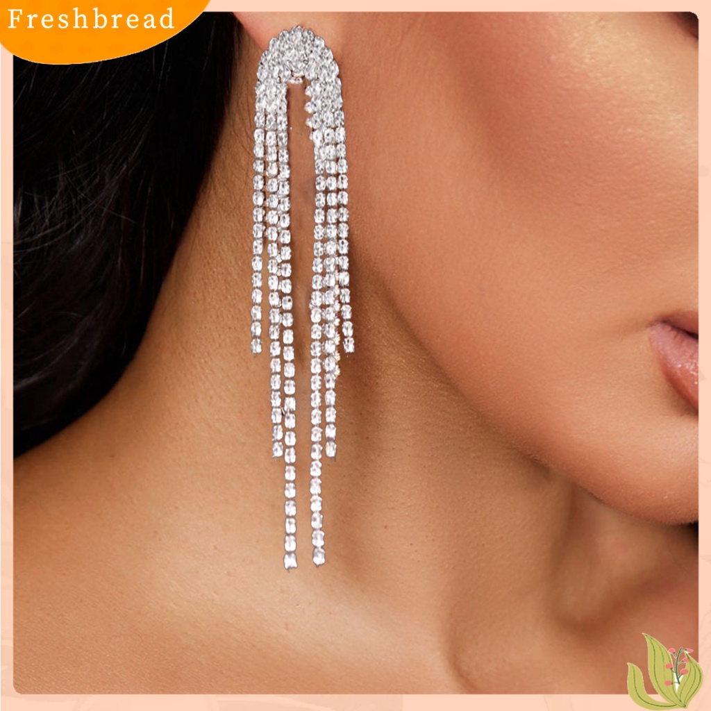 &lt; Freshbread &gt; 1pasang Drop Earrings Rhinestones Jumbai Perhiasan Bersinar Gaya Korea Anting Menjuntai Untuk Pesta Pernikahan Perjamuan Prom