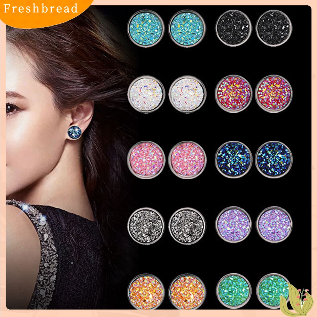 &lt; Freshbread &gt; 1pasang Ear Stud Hias Stud Telinga Berlian Imitasi Bentuk Bulat Stainless Warna-Warni Untuk Hadiah