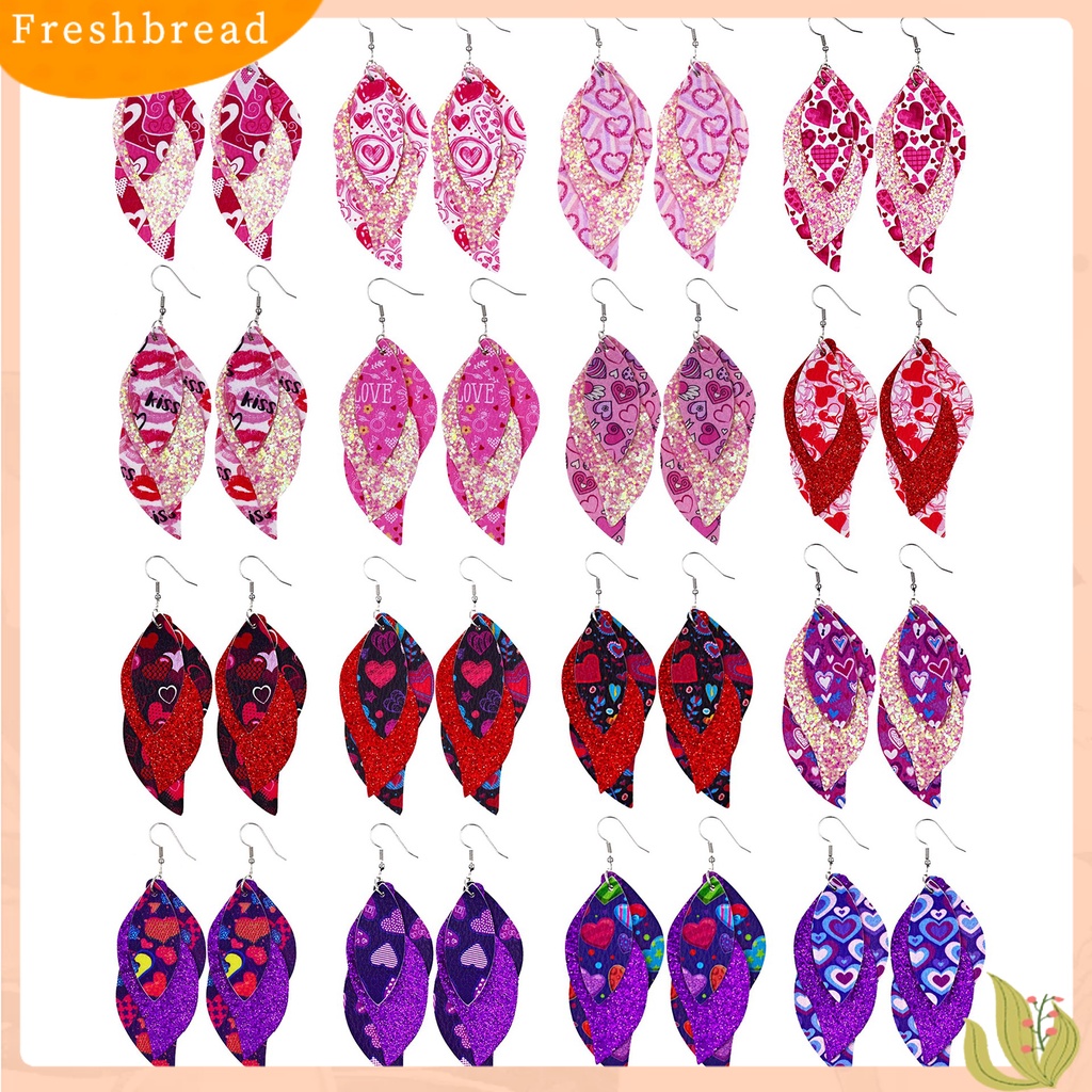 &lt; Freshbread &gt; S-Shaped Leather Earrings Sequin Sparkling Earrings Perhiasan Aksesori Hadiah