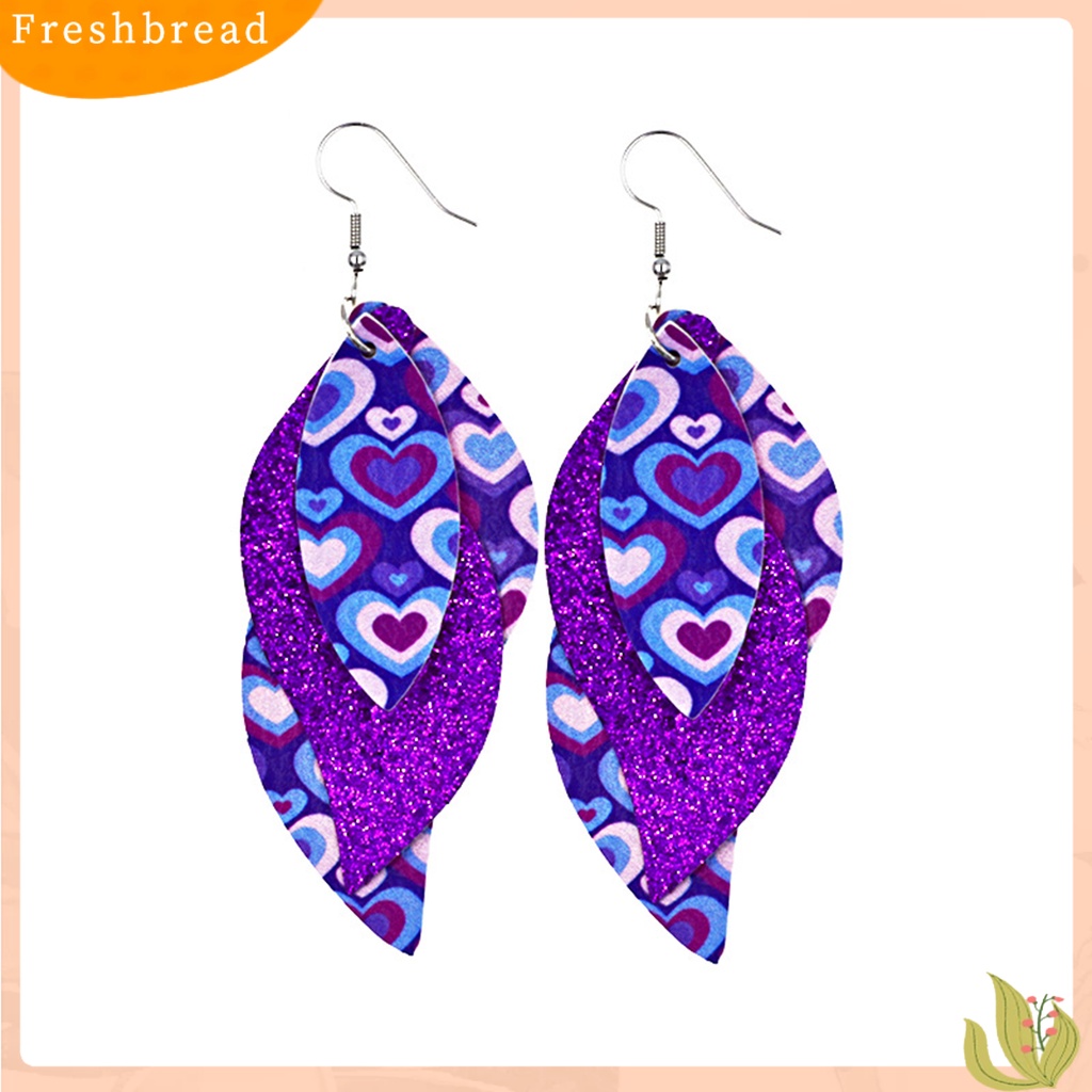 &lt; Freshbread &gt; S-Shaped Leather Earrings Sequin Sparkling Earrings Perhiasan Aksesori Hadiah