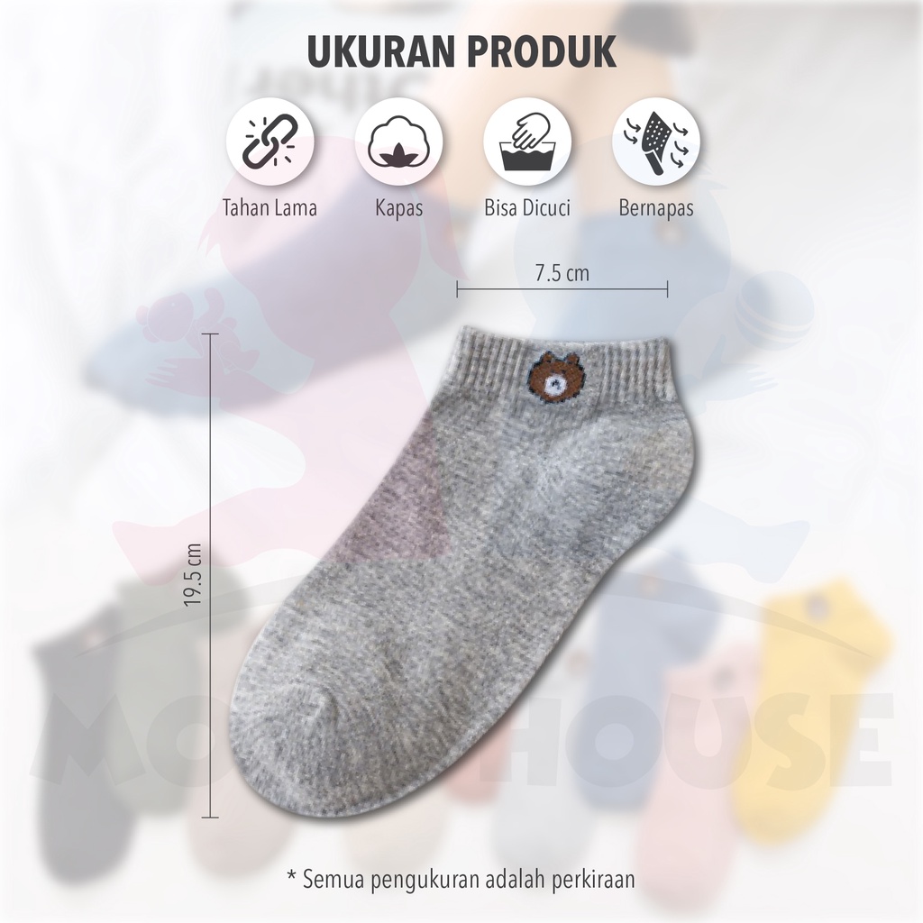MOMO HOUSE Kaos Kaki Pendek Wanita Kaos Wanita Kaos Kaki Dewasa Wanita Kaos Kaki Dewasa Perempuan Motif Beruang